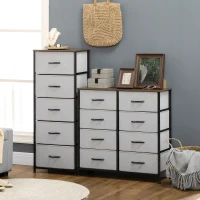 HOMCOM 5 Drawer Dresser for Bedroom, Tall Fabric Chest of Drawers with Steel Frame, Wood Grain Top and Handles, Grey(m-8)
