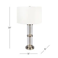Echo Brushed Nickel Table Lamp with On/Off Switch, Clear Glass Body and Metal Base, 16" L x 16" W x 30" H, Silver+White(m-3)