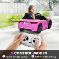 Qaba Maserati Gran Turismo Licensed 12V Kids Electric Car w/ Remote Control, Soft Start, LED Lights, Music, Horn, Pink(m-5)