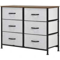 HOMCOM 6 Drawer Dresser for Bedroom, Fabric Chest of Drawers with Steel Frame, Wood Grain Top and Handles, Grey(m-2)