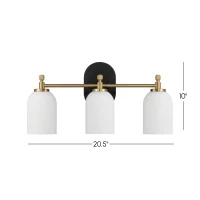 Meadows Three-Light Vanity Bathroom Wall Light with White Frosted Glass, Brushed Gold Finish, 20.5"W × 10.1"H × 5.5"E, Gold+White(m-3)