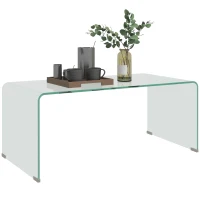 HOMCOM Glass Coffee Table, Clear Coffee Table for Living Room, Modern Rectangle Center Table with Safe Rounded Edges(m-11)