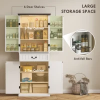 HOMCOM 71" LED Kitchen Pantry Cabinet, Farmhouse Storage Cabinet with Door Shelves, Distressed White(m-5)