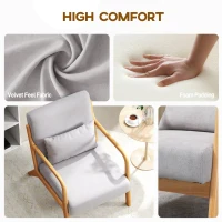 HOMCOM Fabric Lounge Chair, Velvet Armchair, Retro Accent Chair with Wood Legs and Thick Padding for Bedroom, Grey(m-4)