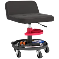 HOMCOM Rolling Creeper Garage Stool, 300 LBS Capacity Mechanic Stool with 360° Wheels, Tool Tray, Adjustable Height, Black(m-11)