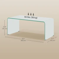 HOMCOM Glass Coffee Table, Clear Coffee Table for Living Room, Modern Rectangle Center Table with Safe Rounded Edges(m-3)
