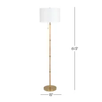 Stellar Floor Lamp with Wood Rattan Tube, White Linen Shade, Stylish Design, 15" L x 15" W x 61.5" H, Natural+White(m-3)