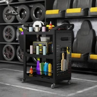 HOMCOM 3-Tier Rolling Tool Cart, 200 LBS Capacity Plastic Utility Cart with Side Shelf and Storage Bucket, Black(m-10)