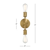 Elegant Double Lights Wall Sconce with Golden Accents, Clear Glass, Ideal for Bedroom, Hallway, Entryway, 5" L x 5" W x 11" H, Clear+Gold(m-3)