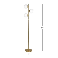 Brilliance Modern Gold Brush Floor Lamp with Opal Glass Shades, Round Metal Base, 14" L x 10" W x 64" H, Clear+Gold(m-3)