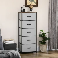 HOMCOM 5 Drawer Dresser for Bedroom, Tall Fabric Chest of Drawers with Steel Frame, Wood Grain Top and Handles, Grey(m-1)