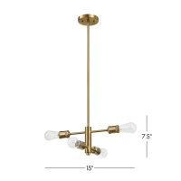 Trellis Four-Light Modern Gold Chandelier with Elegant Design, Vintage Pendant Fixture for Living Room, Dining, Kitchen, 15" L x 11" W x 7.5" H, Clear+Gold(m-3)