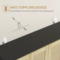 HOMCOM Boho Sideboard Buffet Cabinet, Storage Cabinet with 4 Rattan Doors and Adjustable Shelves, Black(m-4)