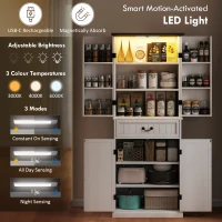 HOMCOM 71" LED Kitchen Pantry Cabinet, Farmhouse Storage Cabinet with Door Shelves, Distressed White(m-4)