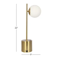 Ethereal Modern Brass Table Lamp with White Glass Globe Shade, Cozy Ambient Lighting, 6" L x 9" W x 22.0" H, Gold+White(m-3)