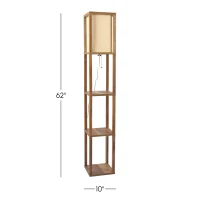 Pinnacle Shelf Floor Lamp with Built-in Shelves, Natural Wood and Long Shade, 10" L x 10" W x 62" H, Natural+White(m-3)