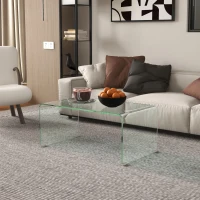 HOMCOM Glass Coffee Table, Clear Coffee Table for Living Room, Modern Rectangle Center Table with Safe Rounded Edges(m-7)
