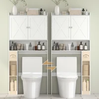 HOMCOM Farmhouse Over the Toilet Cabinet with Barn Doors, Over the Toilet Storage Cabinet with Adjustable Shelf, White(m-9)