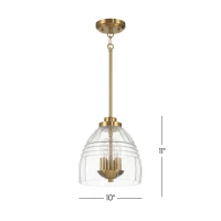 Three Candle Lights Chain Pendant with Clear Glass, Satin Brass Finish, Elegant Lighting Fixture for Home Decor, 10" L x 10" W x 11" H, Clear+Gold(m-3)