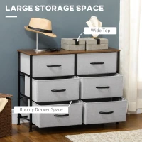 HOMCOM 6 Drawer Dresser for Bedroom, Fabric Chest of Drawers with Steel Frame, Wood Grain Top and Handles, Grey(m-4)