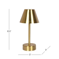 Rechargeable LED Table Lamp with Touch Switch, Plated Brass Finish, Nightstand Lamp for Bedroom, 5" L x 5" W x 10.5" H, Antique Brass+Gold(m-3)