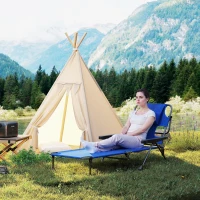 Outsunny Folding Lounge Chair w/ Reclining Back, Dark Blue(m-10)