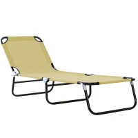 Outsunny Folding Chaise Lounge Pool Chairs, Outdoor Sun Tanning Chairs with 5-Level Reclining Back, Steel Frame for Beach, Yard, Patio, Beige(m-11)