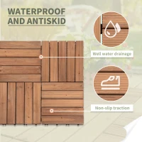 Outsunny 27 Pcs Wood Interlocking Deck Tiles, 12 x 12in Outdoor Flooring Tiles for Indoor and Outdoor Use, Tools Free Assembly, Brown(m-6)