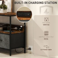 HOMCOM TV Stand with Charging Station, TV Table with 2 Foldable Linen Drawers and Open Shelf for 47 Inch TV, Rustic Brown(m-4)