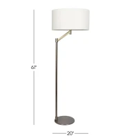 Serene Brushed Nickel Floor Lamp with Rotary Switch, Metal Base, White Linen Shade, 20" L x 20" W x 61" H, White(m-1)
