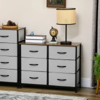 HOMCOM 6 Drawer Dresser for Bedroom, Fabric Chest of Drawers with Steel Frame, Wood Grain Top and Handles, Grey(m-8)
