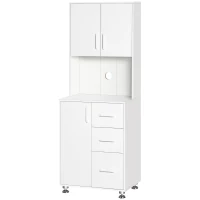 HOMCOM Modern Kitchen Cupboard with Storage Cabinet Hutch, 2 Cabinets, 3 Drawers and Open Countertop, White(m-12)