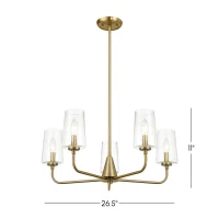 Dazzle Five-Light Chandelier with Clear Seeded Glass, Satin Brass Finish, Elegant and Sophisticated Design, 26.5" L x 26.5" W x 11" H, Clear+Gold(m-3)