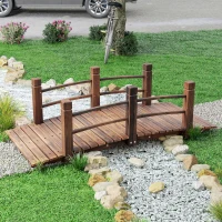 Outsunny 5FT Wood Garden Bridge Outdoor Decorative Landscape Side Rails Backyard Moon Bridge Park Decor Stained Wood(m-7)
