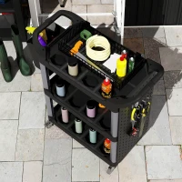 HOMCOM 3-Tier Rolling Tool Cart, 200 LBS Capacity Plastic Utility Cart with Side Shelf and Bucket, Black and Light Gray(m-9)