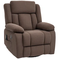 HOMCOM Recliner Massage Armchair with Heat, Oversized Swivel Rocker with Footrest, Remote and Side Pockets, Brown(m-12)
