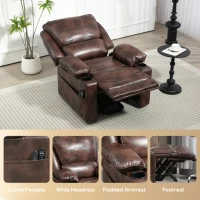 HOMCOM Power Lift Chair for Elderly, Faux Leather Recliner Sofa with Vibration Massage and Heat, Remote, Side Pockets, Brown(m-8)