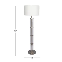 Nimbus Brushed Nickel Floor Lamp with 3-Way Rotary Switch, Clear Glass Body, Metal Base, 18" L x 18" W x 63" H, Silver Gray+White(m-1)