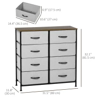 HOMCOM 8 Drawer Dresser for Bedroom, Fabric Chest of Drawers with Steel Frame, Wood Grain Top and Handles, Grey(m-3)