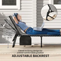 Outsunny Folding Chaise Lounge Chair Set of 2, Reclining Outdoor Lounge Chair Set with Quick Drying Pad Headrest Side Pocket, Tanning Chair Set for Beach Garden Pool, Light Grey(m-4)
