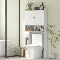 HOMCOM Farmhouse Over the Toilet Cabinet with Barn Doors, Over the Toilet Storage Cabinet with Adjustable Shelf, White(m-8)
