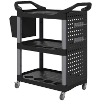 HOMCOM 3-Tier Rolling Tool Cart, 200 LBS Capacity Plastic Utility Cart with Side Shelf and Bucket, Black and Light Gray(m-1)