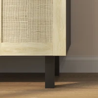 HOMCOM Boho Sideboard Buffet Cabinet, Storage Cabinet with 4 Rattan Doors and Adjustable Shelves, Black(m-10)