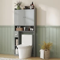 HOMCOM Modern Over the Toilet Storage Cabinet with 2 Doors, Above Commode Storage Cabinet with Toilet Paper Holder, Gray(m-8)