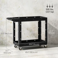 HOMCOM 2-Tier Rolling Tool Cart with Wheels, 500 LBS Capacity Utility Cart with Handle, Mobile Service Tool Organizer, Black(m-3)