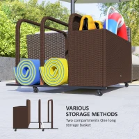Outsunny Wicker Patio Pool Float Storage Basket, PE Rattan Outdoor Pool Caddy with Rolling Wheels for Floaties, Noodles, Life Vests, Beach Balls, Toys, Brown(m-5)
