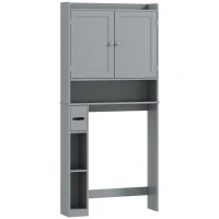 HOMCOM Modern Over the Toilet Storage Cabinet with 2 Doors, Above Commode Storage Cabinet with Toilet Paper Holder, Gray(m-12)