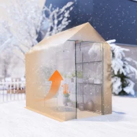 Outsunny 47.25" x 73.25" x 74.25" Walk-in Greenhouse, Outdoor Portable Green House with 4 Shelves, Plant Flower Growing Warm House with Roll-up Door, White(m-7)