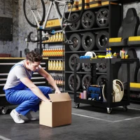 HOMCOM 2-Tier Rolling Tool Cart with Wheels, 500 LBS Capacity Utility Cart with Handle, Mobile Service Tool Organizer, Black(m-7)