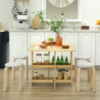 HOMCOM Stackable Wood Stools Set of 4, Stacking Kitchen Stools with Padded Seat for Dining Room, Living Room, Cream White(m-8)